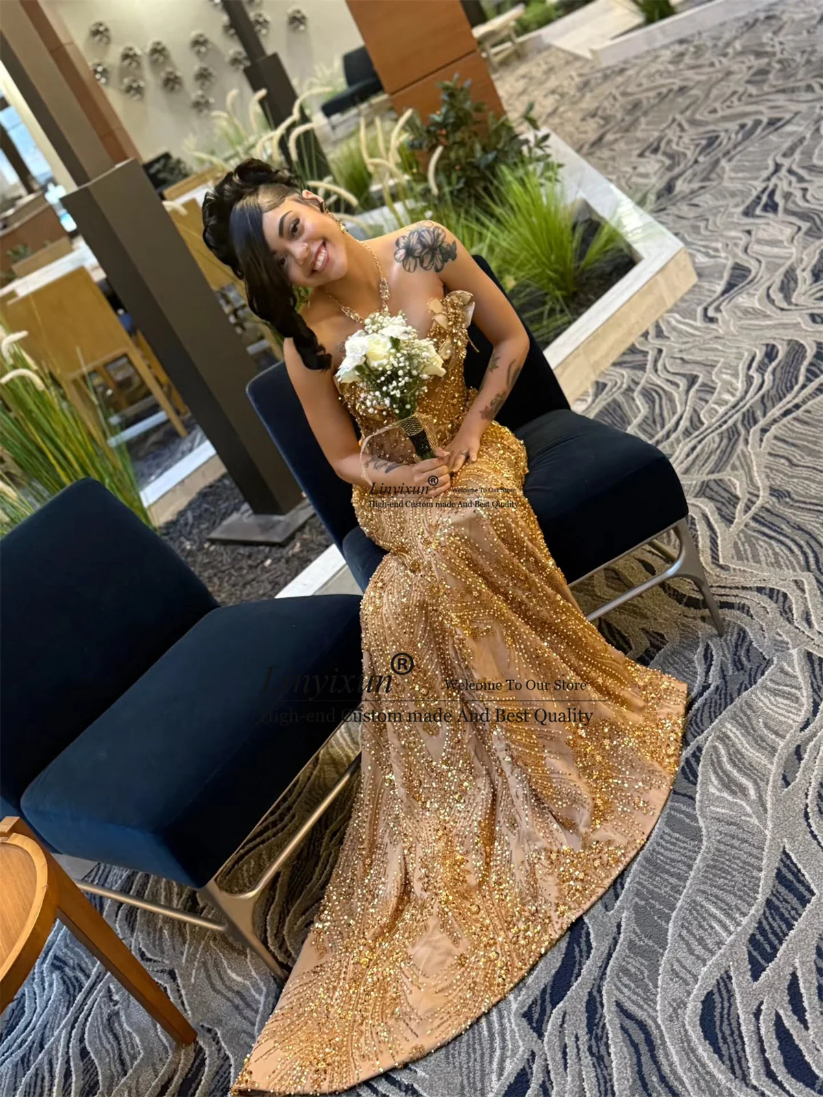 

Aso Ebi Glitter Sequins Mermaid Prom Dresses Sparkly Beaded Crytals Evening Gown Long African Rhionestone Wedding Party Dress