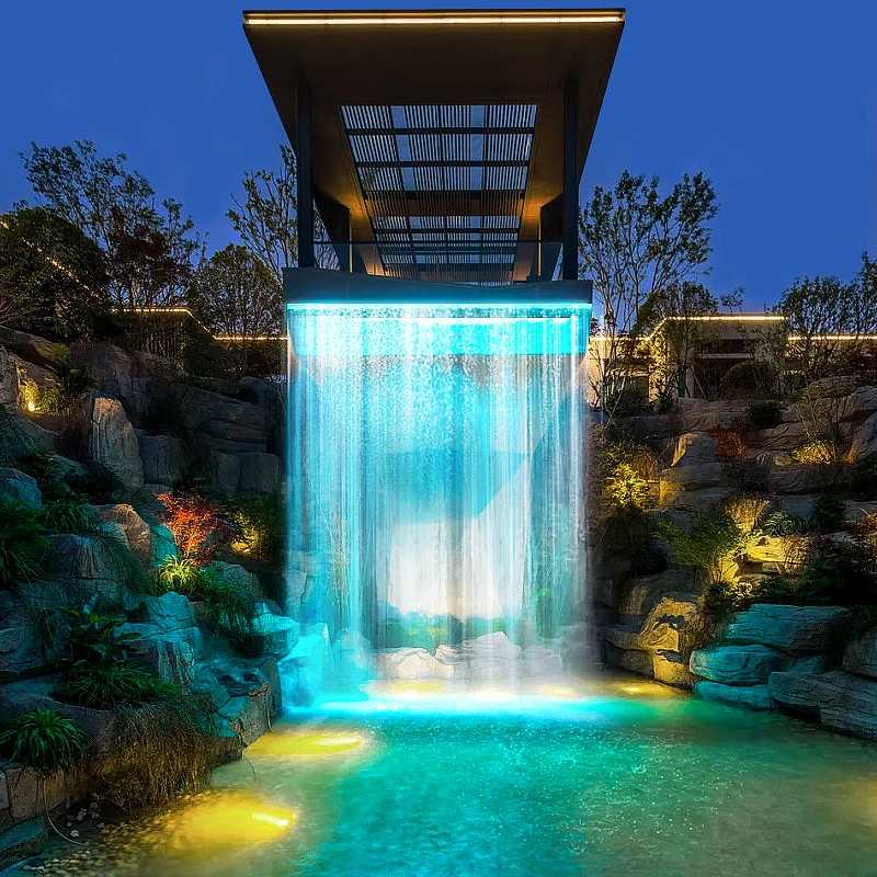 Acrylic Waterfall Lights Decor Water Curtain Wall Spout Outdoor Spa Swimming Pool Courtyard  With Led Light Stacked Waterfall