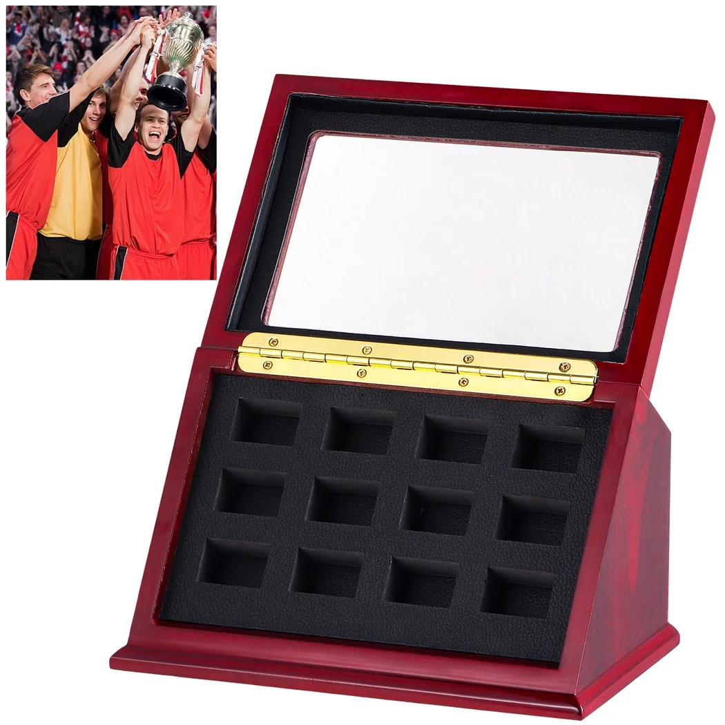 Championship Ring Wooden Display Case Jewelry Storage Case Holder With Clear Window Rings Display Shadow Box Sturdy Organizer