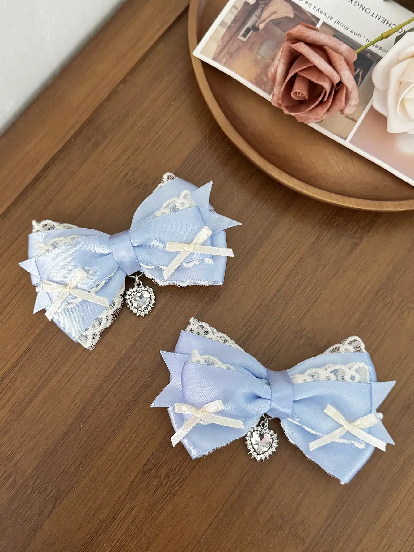 Zweiteilige Damen-Haarspange mit süßer Spitze und Schleife, Lolita-Haaraccessoire, vielseitige Alligator-Haarspange, geeignet für jeden Anlass – Detail 5