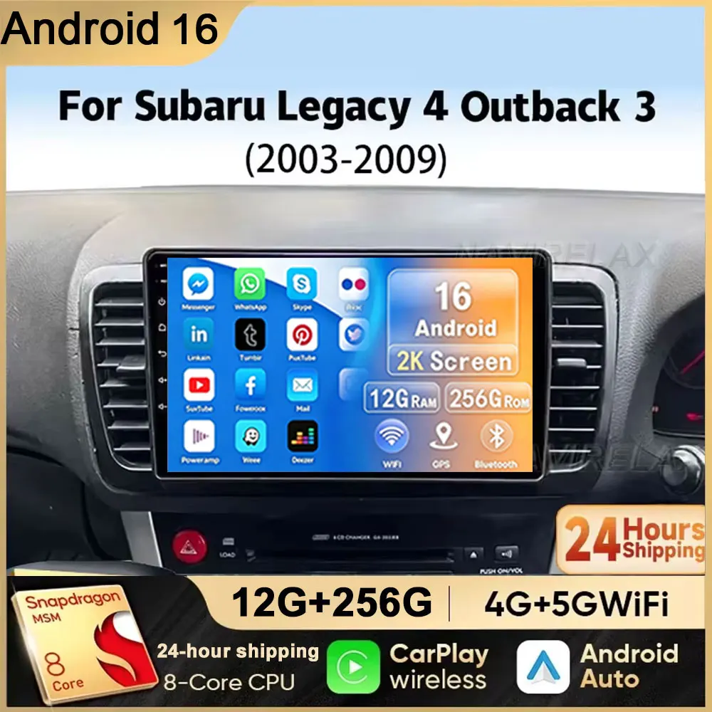 Android 16 For Subaru Outback 3 Legacy 4 2003 2004 2005 2009 Navigation Head Unit BT Multimedia Viedo Player 5G WIFI Car Radio