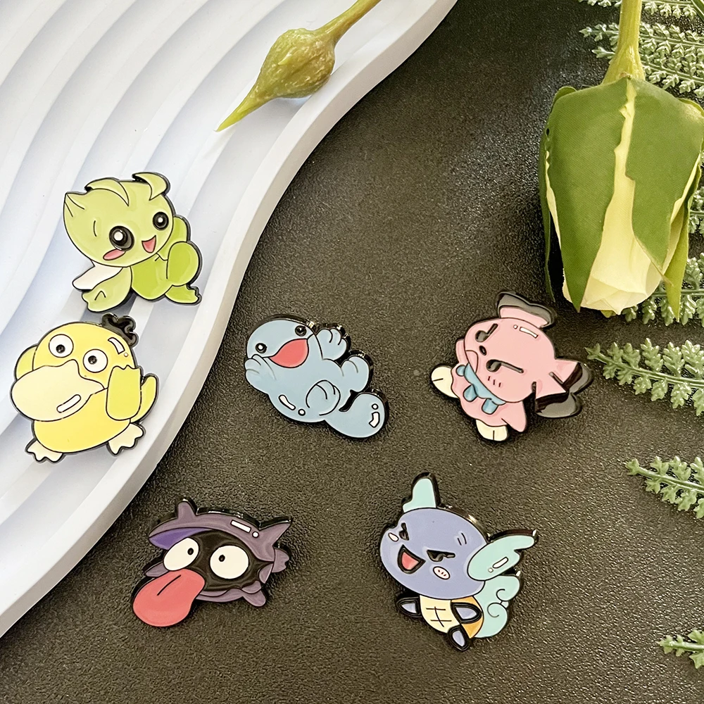 6 قطعة البوكيمون المينا بروش مجموعة الكرتون Psyduck شلدر الحيوان تصميم الملونة التلبيب دبابيس جمع للملابس على ظهره #5