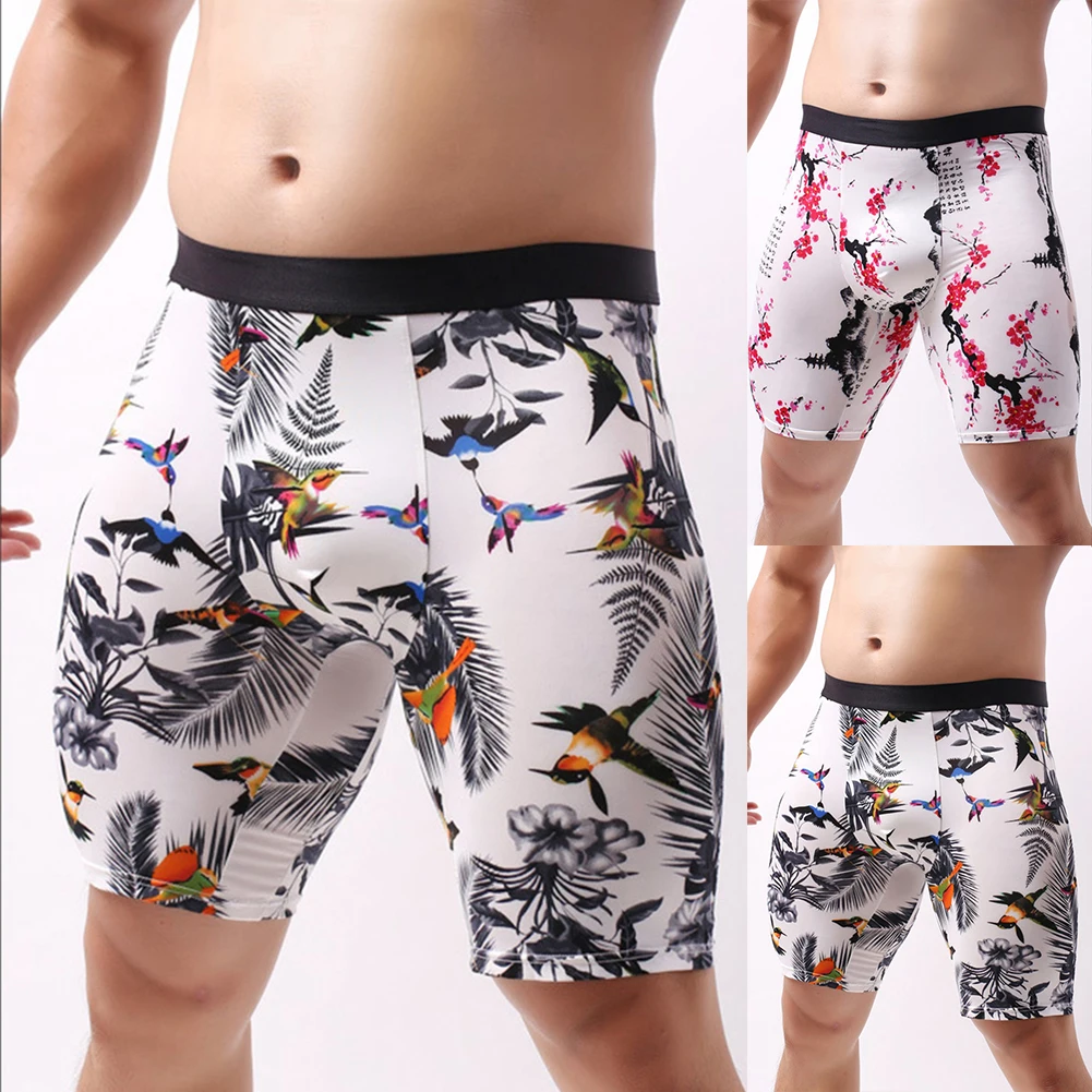 Men Ice Silk Lenthen Boxers Smooth Super Elastic Underwear Long Leg Sport Trunks Breathable Thin Underpants Summer Underpants