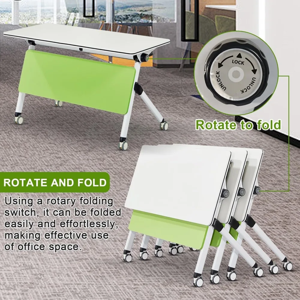 Rectangular Meeting Table Single Mobile Classroom Tables with Silent Wheels,Modern Office Folding Conference Mobile Desk