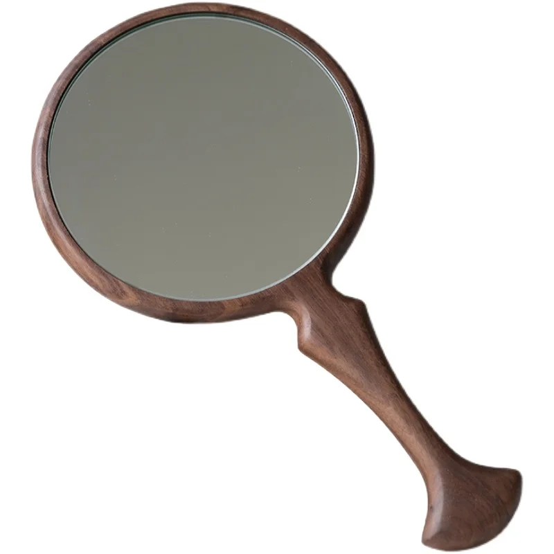 Fishtail Solid Wood Hand-Hold Mirror Hand-Held Cosmetic Mirror Beauty Salon Tattoo Embroidery Hand-Held Mirror Round