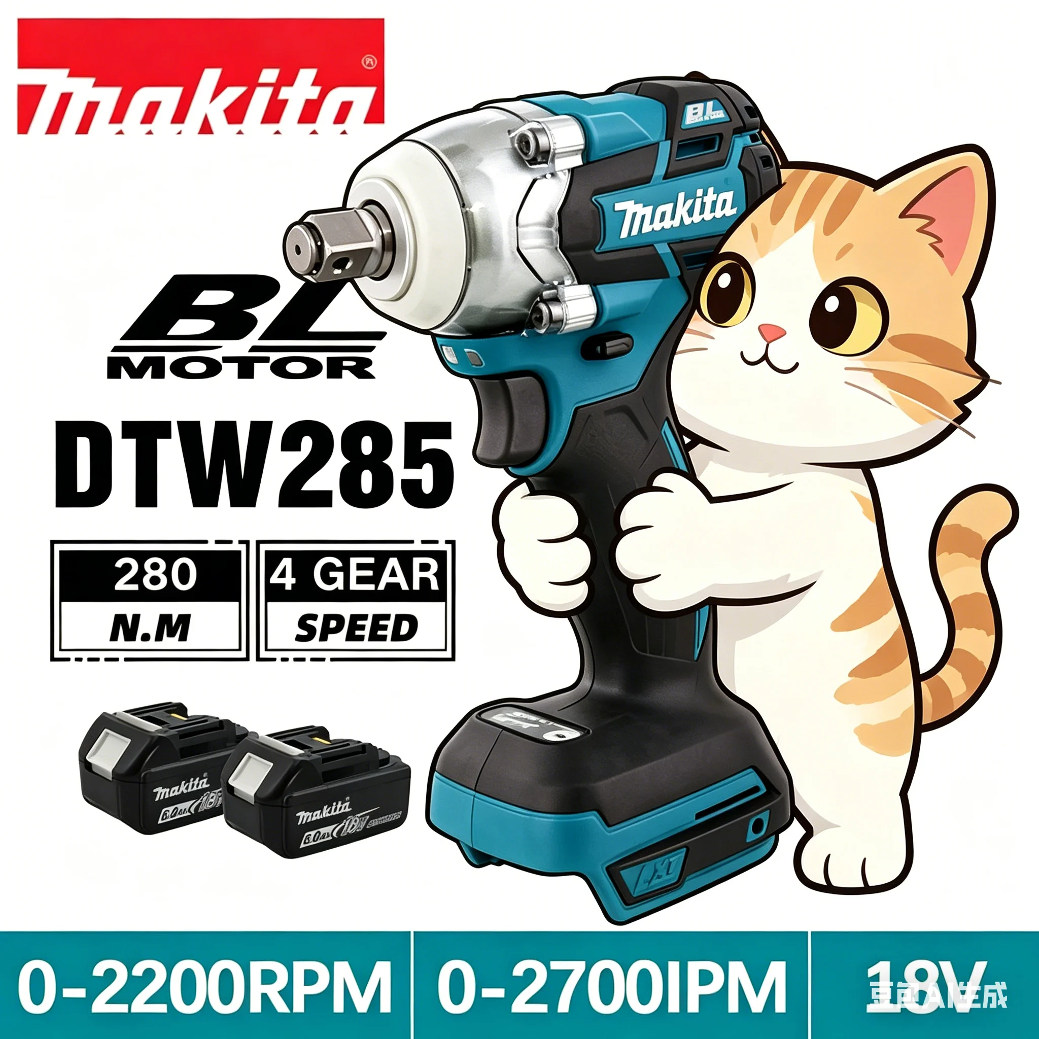 

Makita Battery 320N.M DTW285 Brushless Impact Wrench Cordless Electric Wrench Power Tools Compatible With Makita 18V Battery