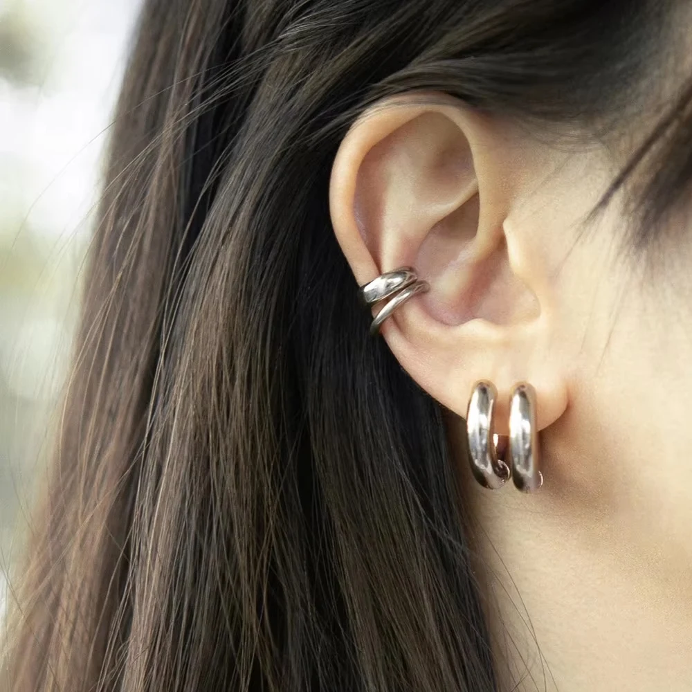 20mm Edelstahl-Creolen für Damen, Glatte Metall-Rundohrringe, Klobige Huggie-Ohrringe, Schmuckzubehör Großhandel