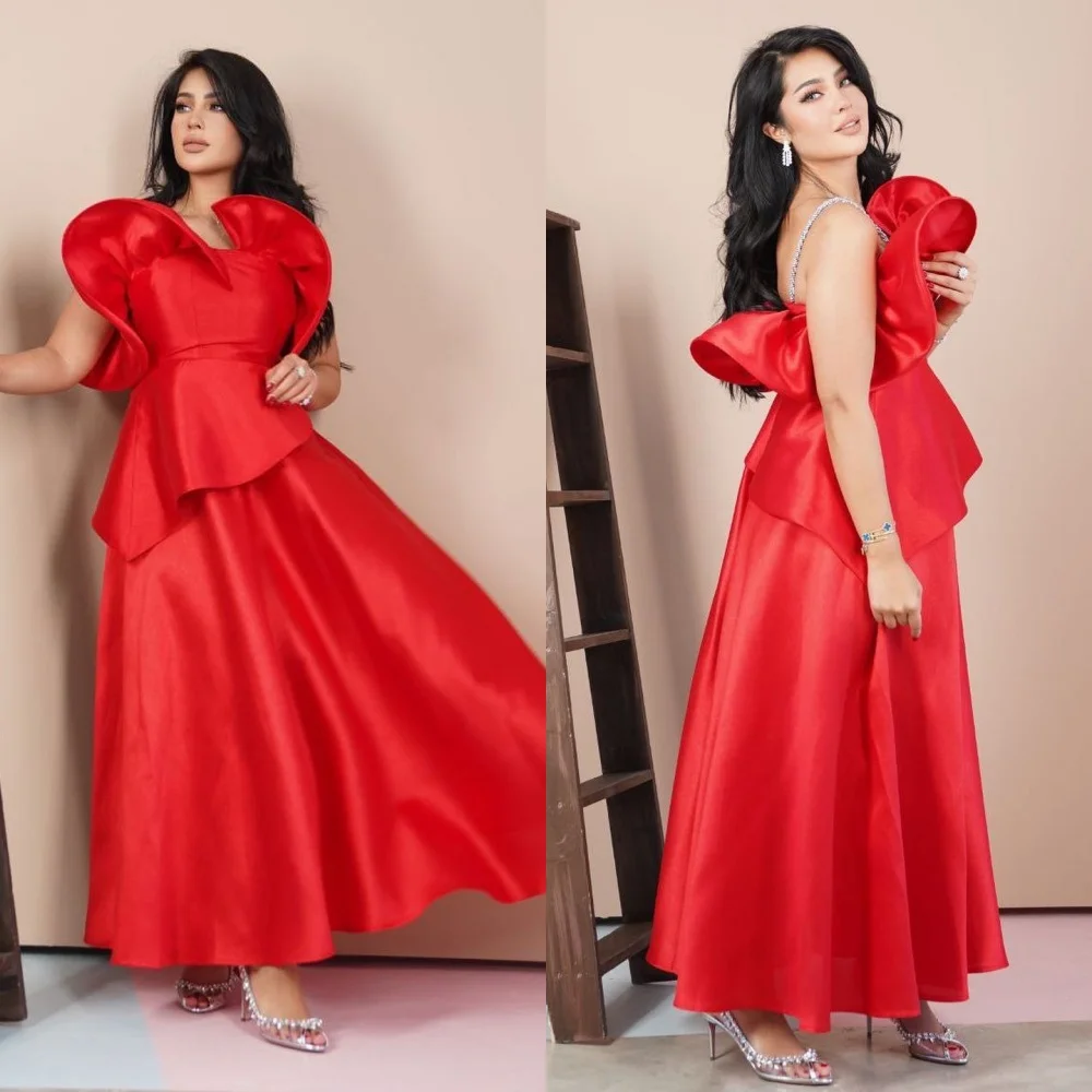 

Jiayigong Ball Satin Ruffle Cocktail Party A-line O-Neck Bespoke Occasion Gown Midi es Saudi Arabia