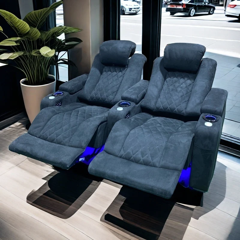 

Double Household Electric Recliner Cinema Furniture Velvet Cinema Seat Light Emitting Diode Light Armrest Storage Chair
