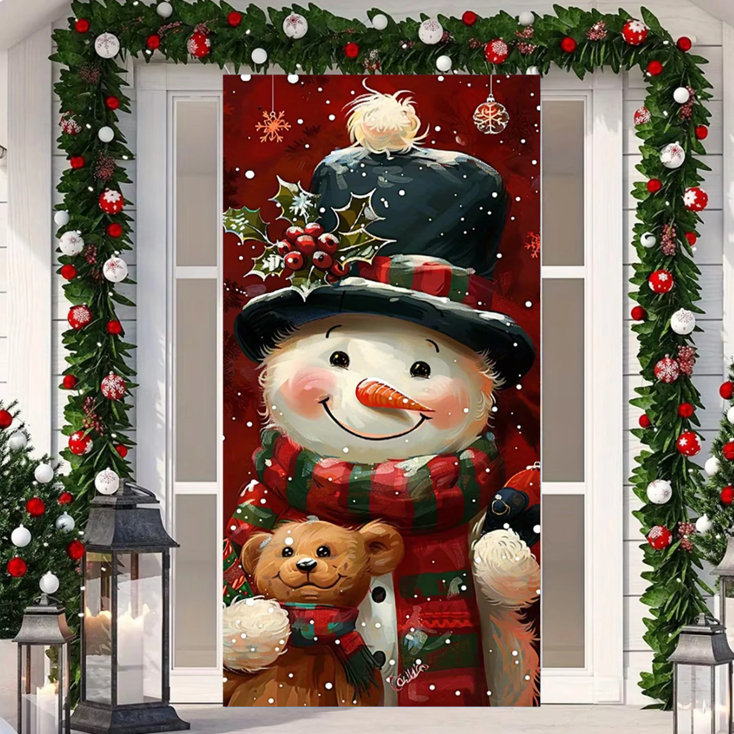 Christmas Santa Theme Nut Cracker Snowman Door Banner Ornaments Door Cover Banner Photography Background Indoor Outdoor Veranda