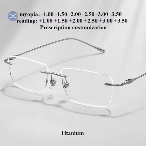 Imagen 1 del producto 55-17 gafas de lectura ultraligeras de titanio puro para hombre, rectangulares, sin montura, con bloqueo de luz azul, graduadas personalizadas para mujer