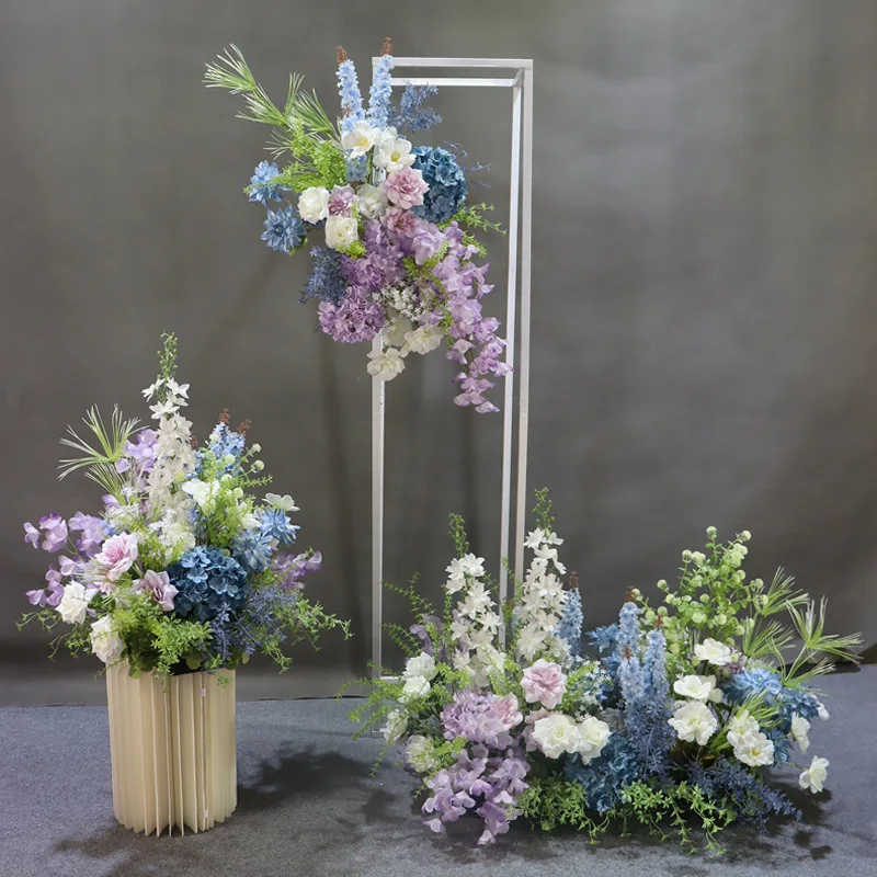 Simulation flower row wedding forest blue and purple Monet garden wedding decoration road guide silk flower catwalk flower arran