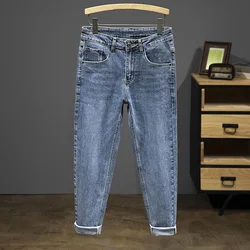 Nine-Point Pants Men's 2025 New Spring Autumn Fashion Casual Denim Trousers Cotton Slim Jeans  Blue Male Clothing Brand Clothing