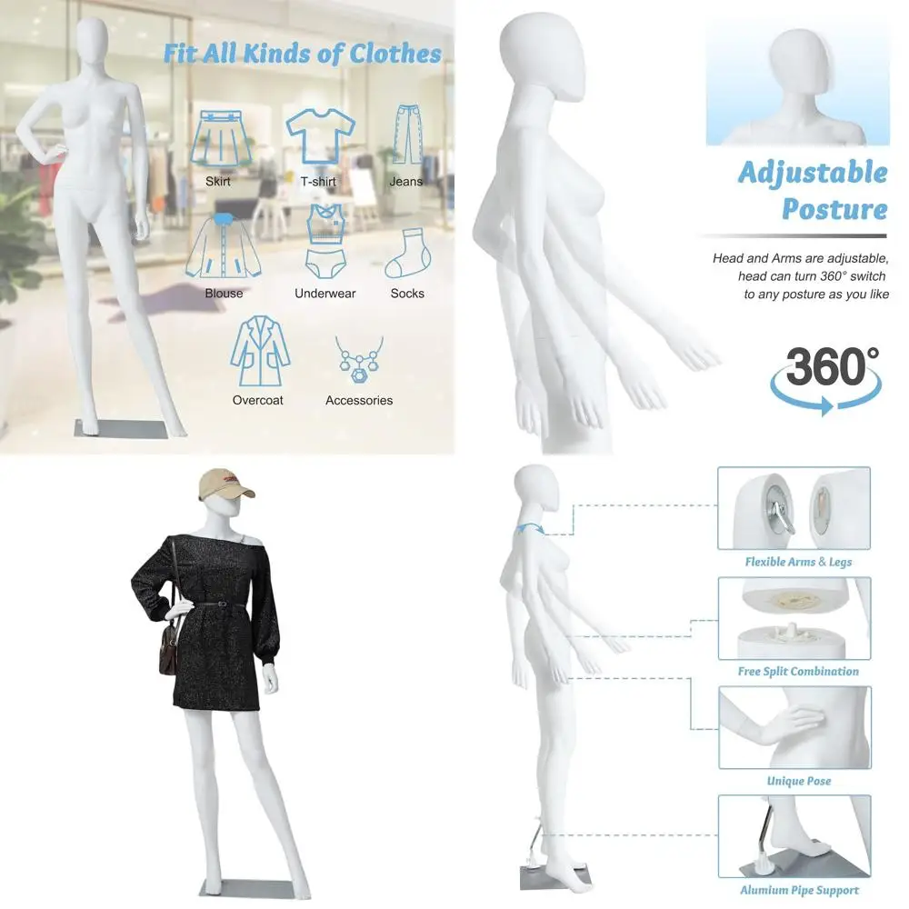 

Полноразмерный женский манекен для демонстрации одежды, идеально подходит для розничной торговли, костюмов и праздников, белый (№2)