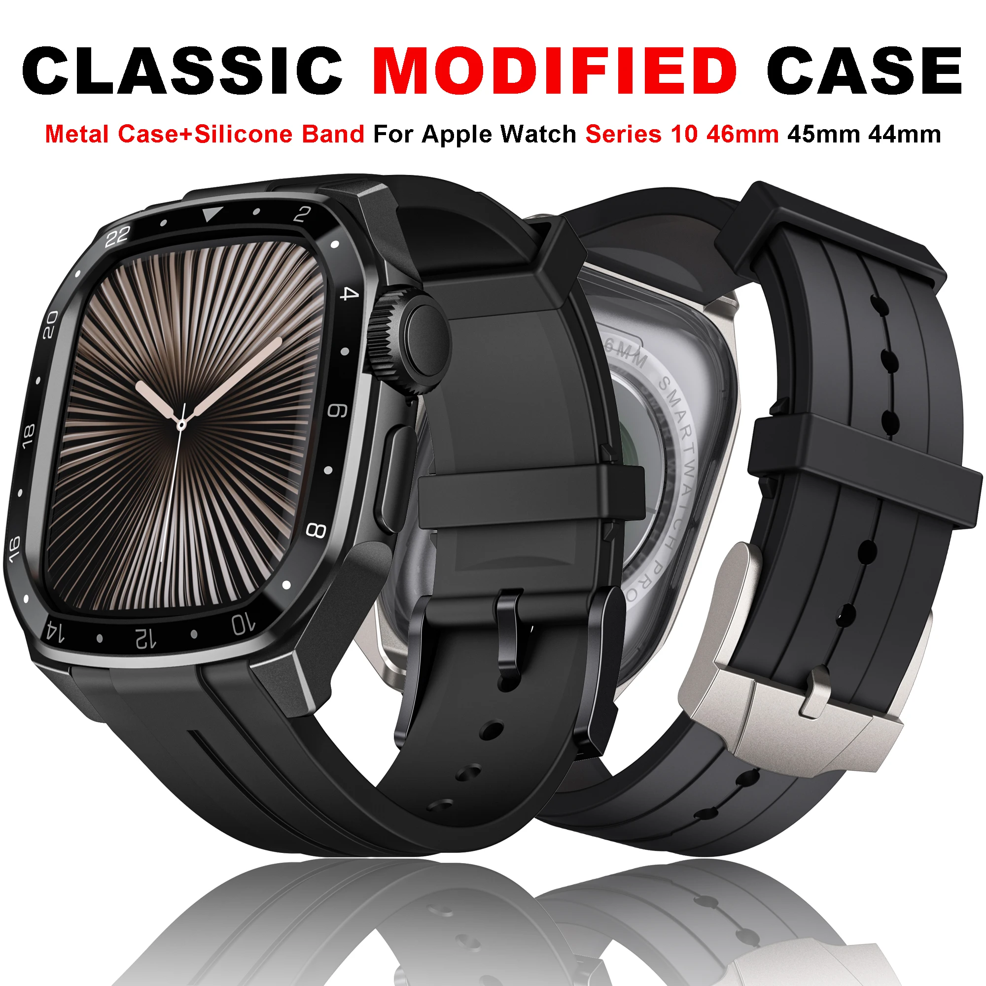 

Metal Case+Silicone Strap for Apple Watch Bands 46mm 45mm 44mm Shockproof Protector Cover Iwatch Series 10 9 8 7 6 5 SE Ultra 2