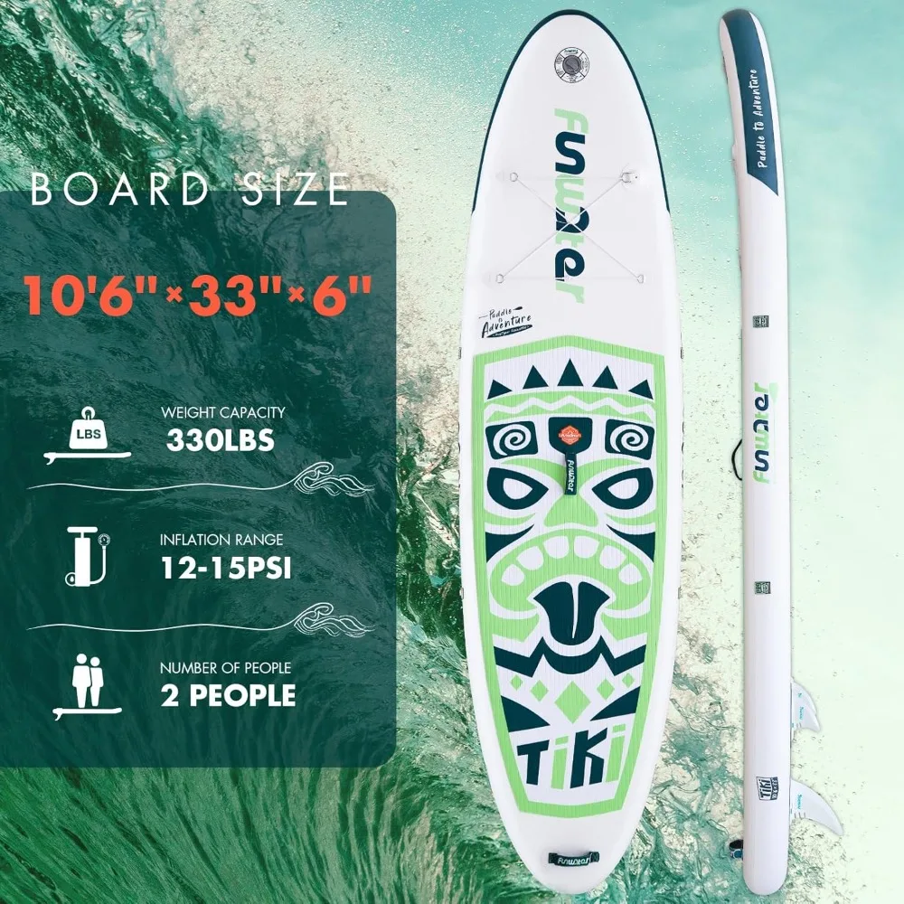 10'6 × 33 بوصة × 6 بوصة خفيفة للغاية (17.6 رطل) SUP لجميع مستويات المهارة، كل شيء متضمن مع لوحة مجداف واقفة، ومجاديف عائمة Adj