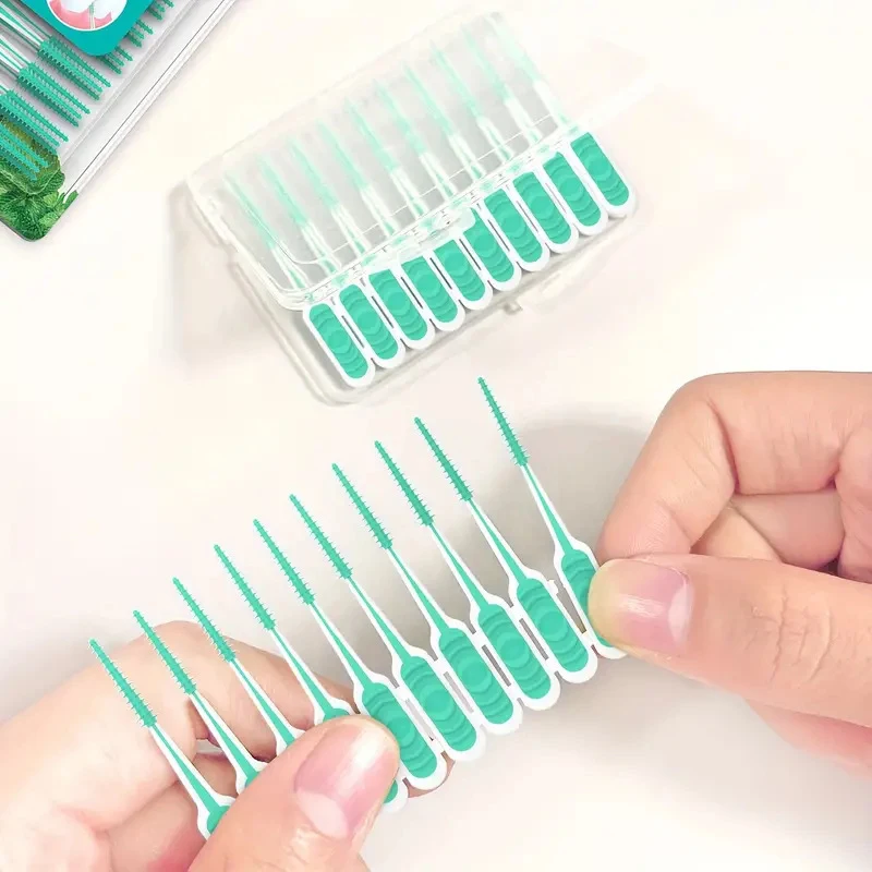 100 pçs escovas interdentais de silicone palitos dentais escova entre os dentes com linha ferramentas de limpeza oral