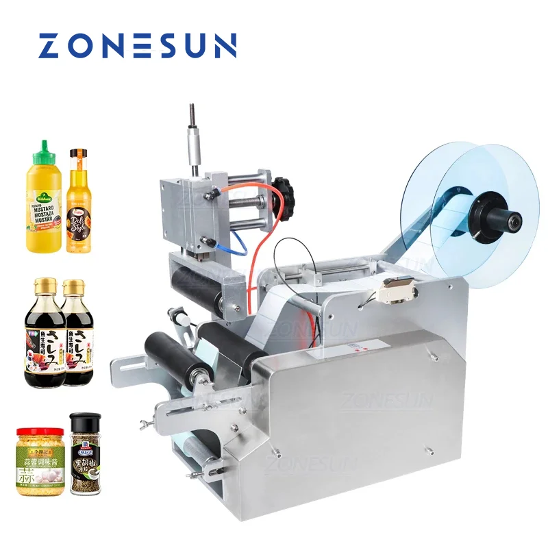 

ZOENSUN Automatic Round Bottle Labeling Machine Desktop Label Applicator Sticker Pasting Machine for Jar Wine Soy Sauce TB-80