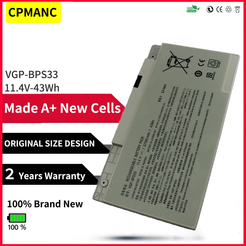 

CPMANC BPS33 VGP-BPS33 Аккумулятор для ноутбука SONY VAIO SVT-14 SVT-15 T14 T15 BPS33 SVT1511M1E SVT14126CXS 11,4 В 43WH