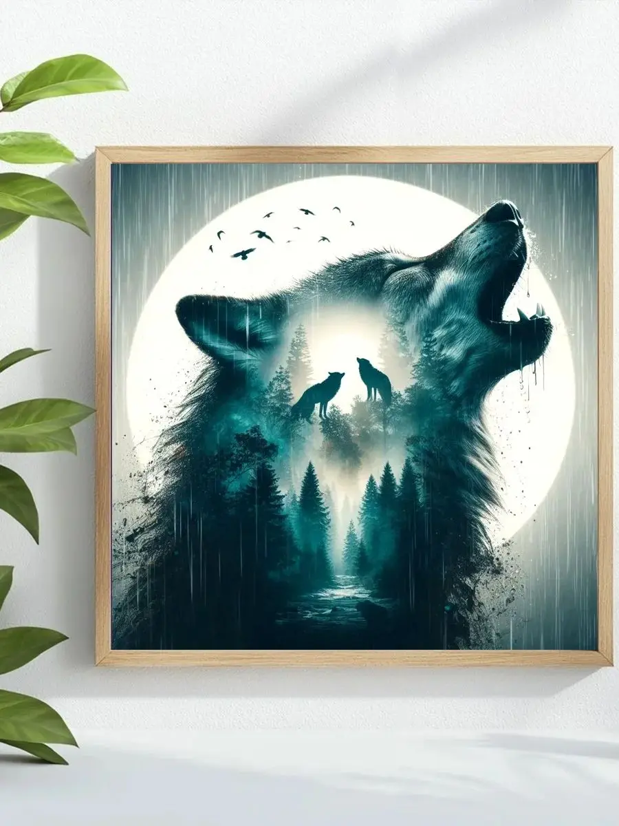 1 Stück 40x40 cm/15,74 Zoll, 11CT/14CT Druck-Kreuzstich-DIY-Set, entspanntes Kreuzstich-Set für Erwachsene Anfänger, Wölfe und Naturlandschaften – Detail 1