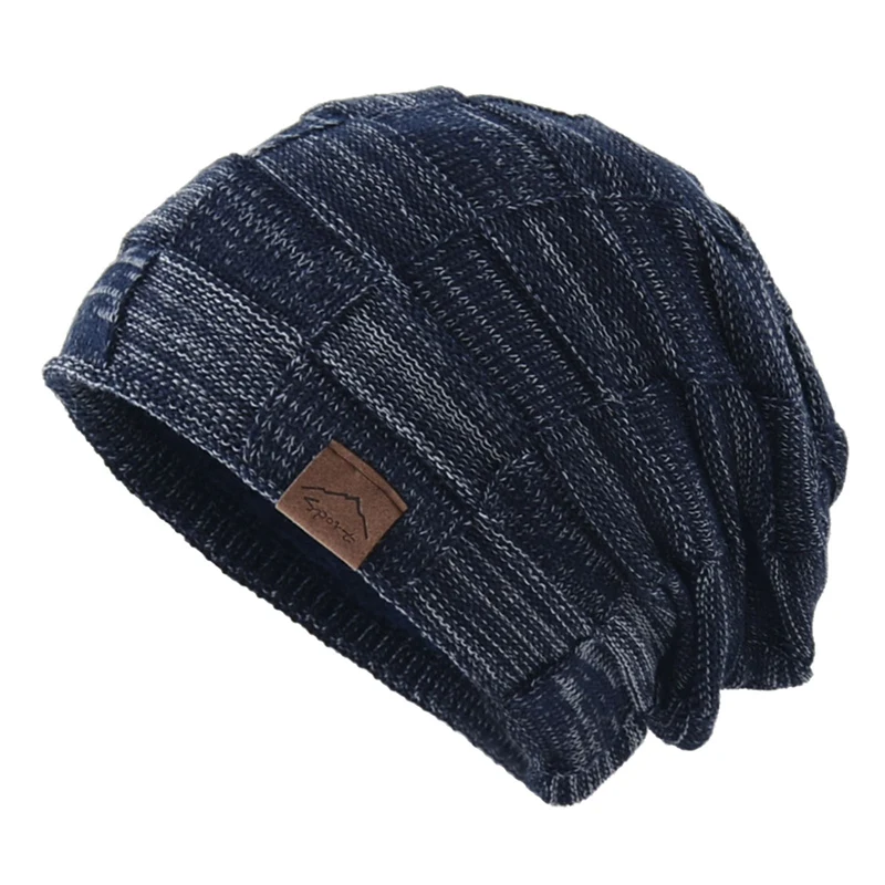 

Unisex Men Women Plaid Knitted Beanie Winter Women's Hat Wool Warm Elastic Skull Cap Inner Thickened Warm Short Fleece Beanies