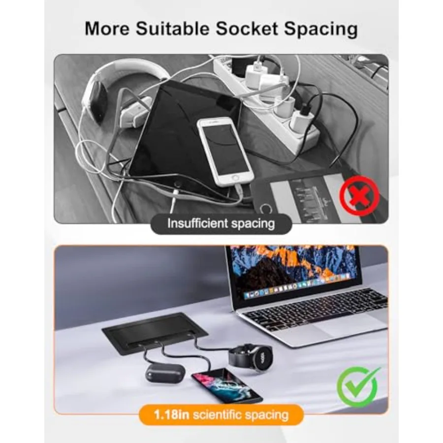 Conference Table Hub Power Outlet with 3 AC Power Outlets and USB Fast Charging 9.8FT Power Cord Embedded Outlets Heavy-Duty De