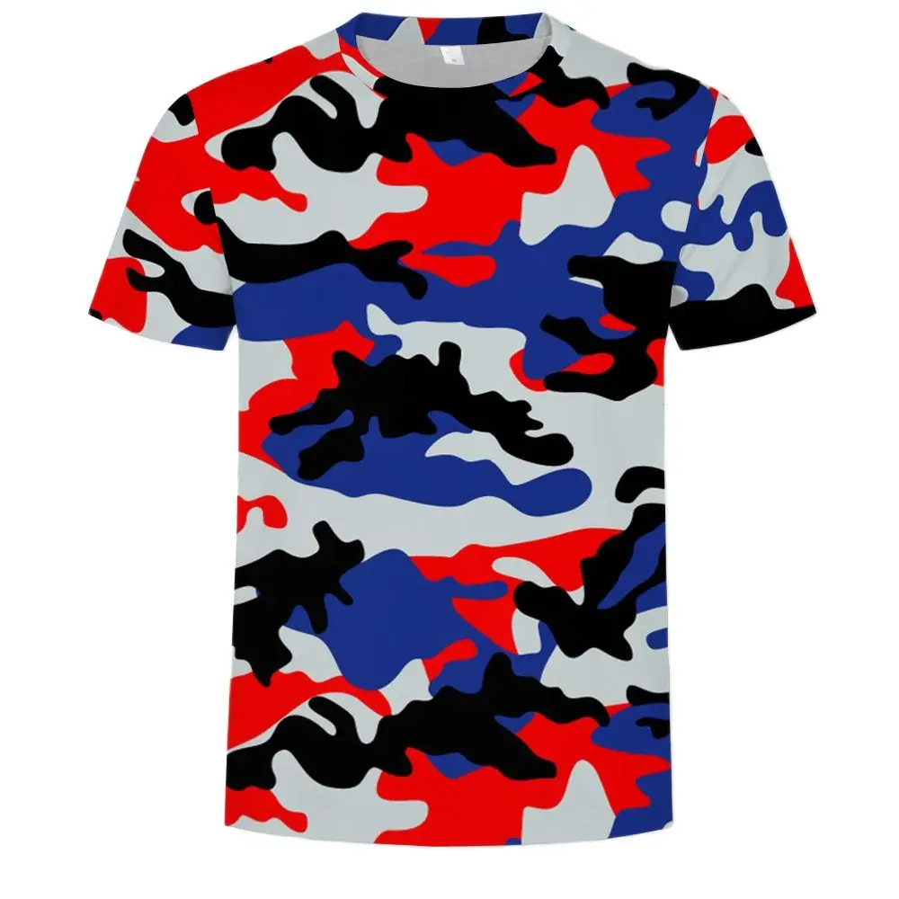 New Tide Summer Fashion Flat Camouflage Picture T-shirts Casual Print Tees Hip Hop Personality Round Neck Short Sleev Tops