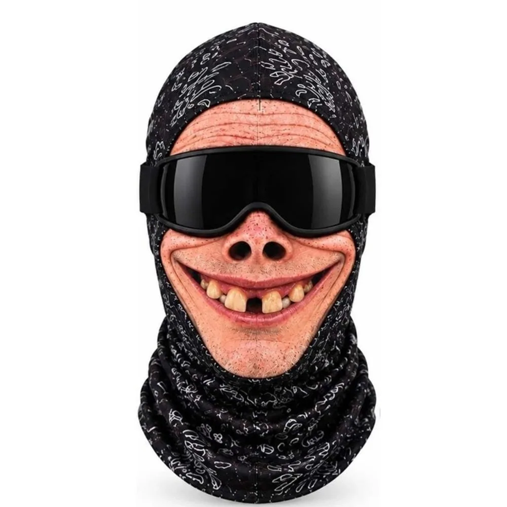 3D Face Printed Old Man Balaclava Face Mask Full Coverage White Mustache Winter Mask Cover Breathable Eye Hole Stretch