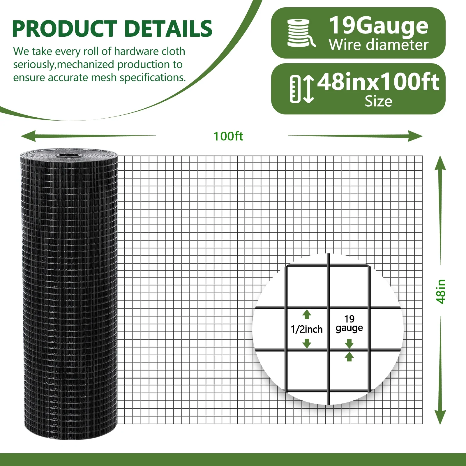 1/2 Inch 100ft  48INCH Black PVC Cage Net Mesh, Fence, Wall Decorations, Vegetable Garden