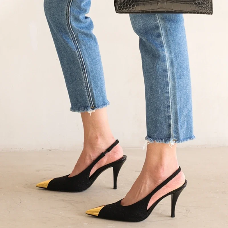 Metal Toe Iron Toe Pointed Toe Stiletto High-heeled Medium-heeled Shoes Sandals High-heeled Shoes Women
