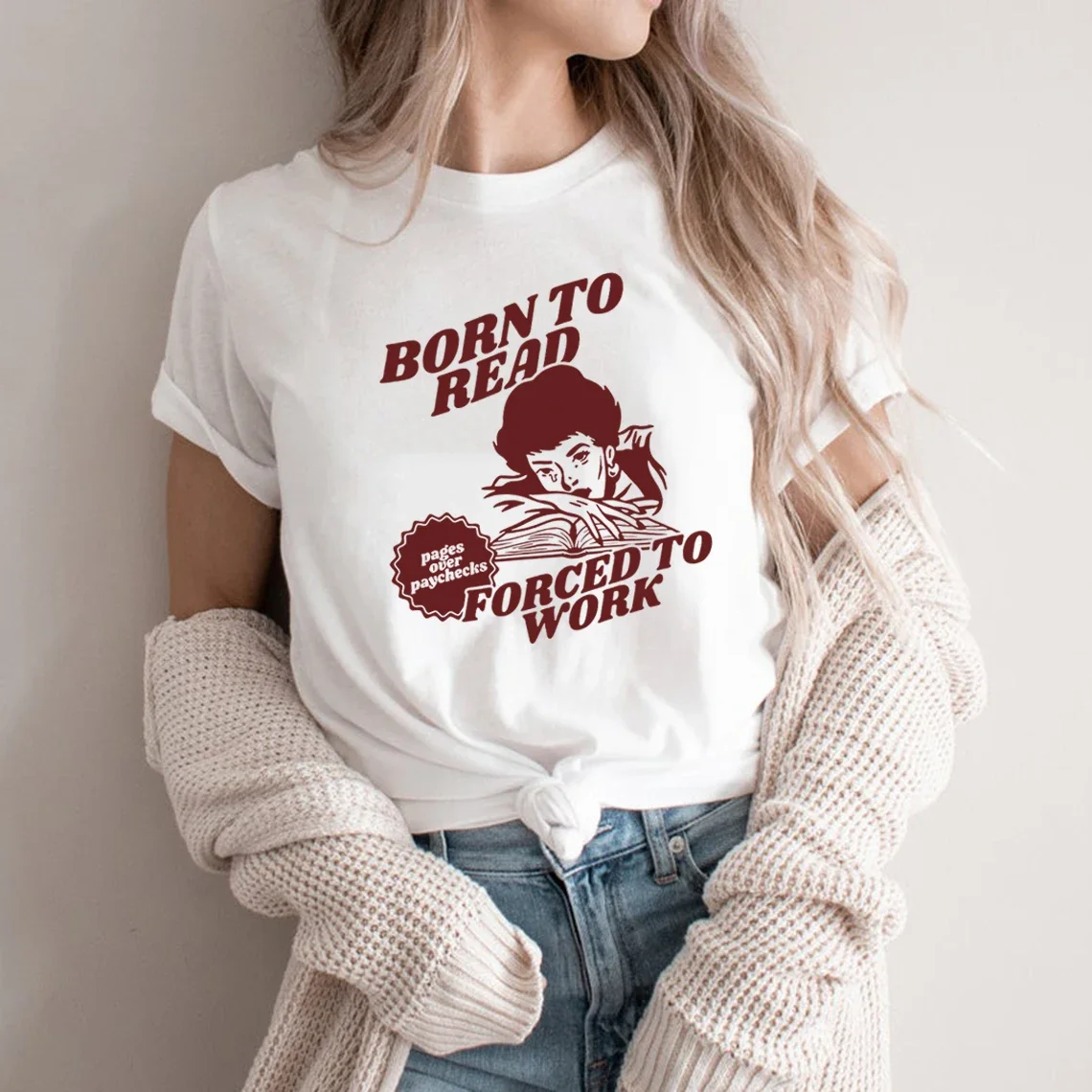 

Born To Read Forced To Work T Shirt Funny Reader Book Addict Tshirt Book Lover Gift Women Graphic T Shirts Dark Romance T-shirt