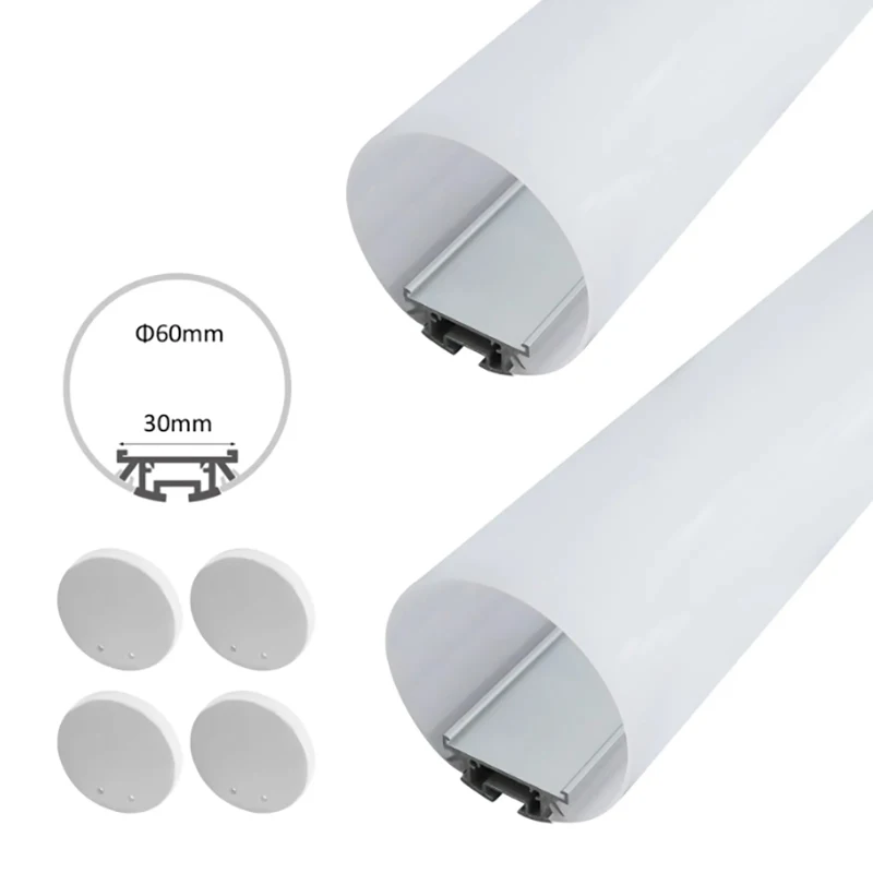 60mm Round Led Aluminum Profile Suspension Ceiling Linear Profile With Diffuser Cover Aluminum Channel Strip