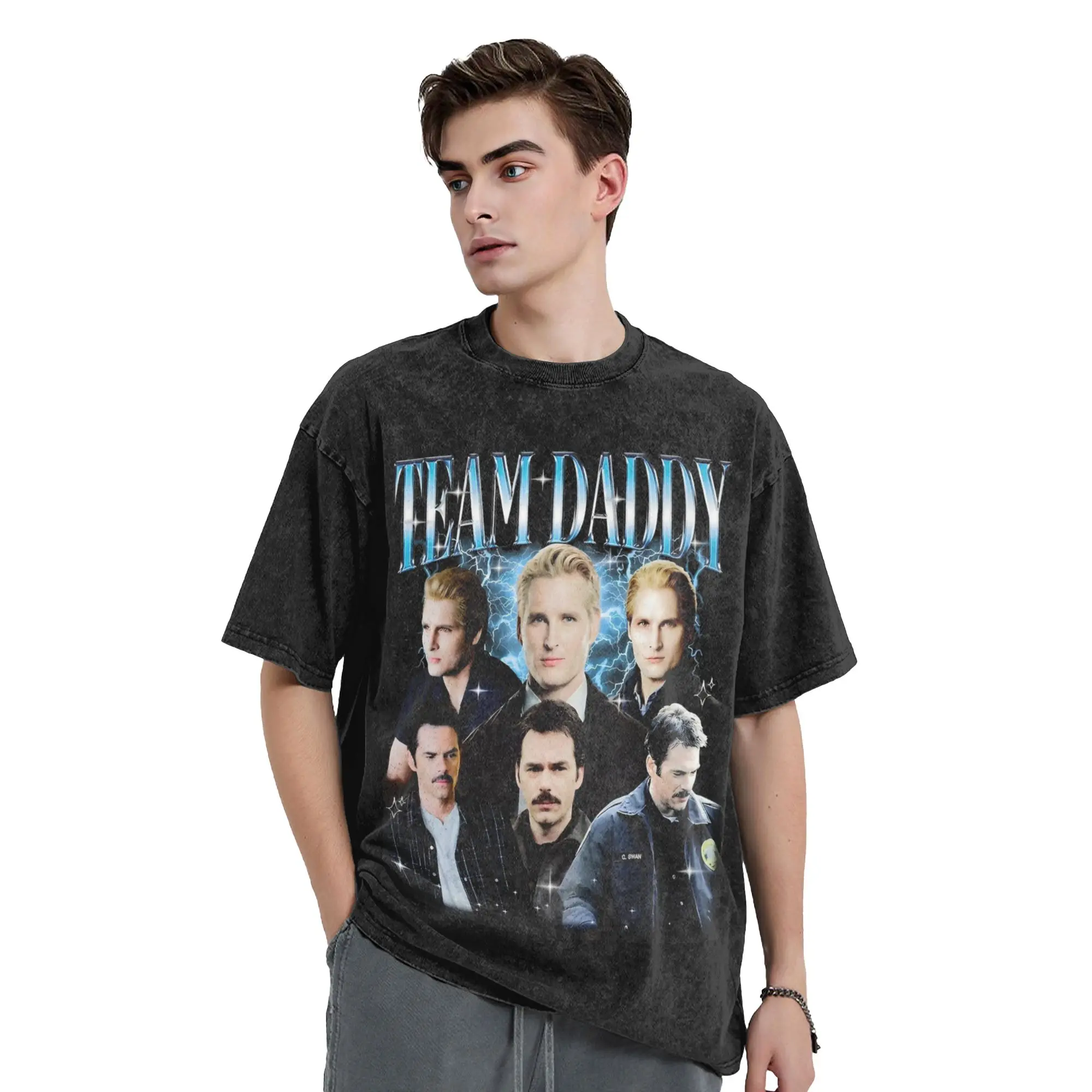 Team Daddy Twilight Washed T Shirts Streetwear Hip Hop Casual T-Shirts  Tees Men Women Short Sleeve Oversize Graphic Printed