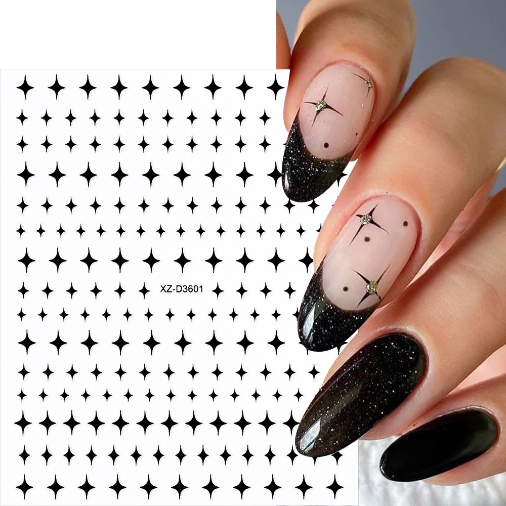 12/6/4Pcs Y2K Black White Cross Starlight Nail Sticker Gold Silver Laser Glossychic Star Adhesive Decals Stars Manicure Sliders