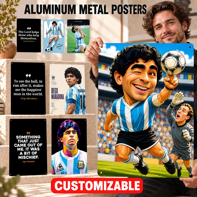 Diego Maradona Textured Metal Posters Athletic Action Graphic Bedroom Wall Art Personalized Aluminum Sign Gift For Sports Fans
