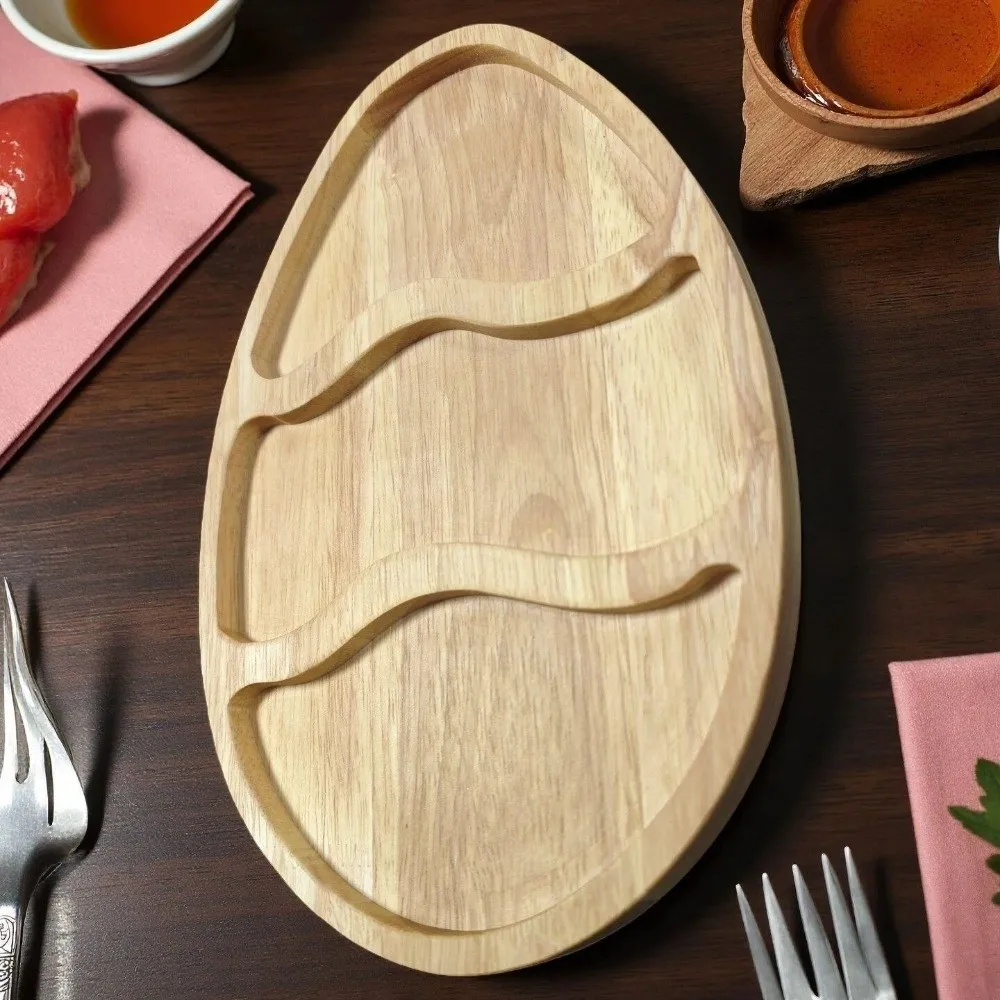 Practical Wooden Easter Egg Shape Tray Cartoon with Compartments Food Display Plate Decorative Durable Pallet Jewelry
