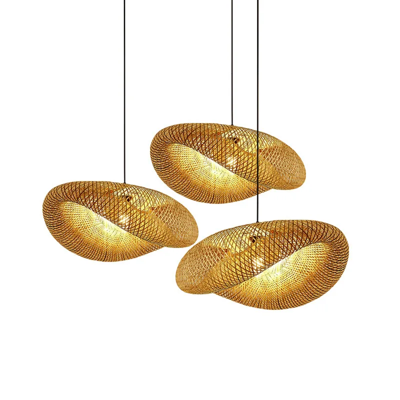 Imagem -05 - Bambu Weaving Chandelier Lamp Pendurado Led Luz de Teto Lâmpada Pingente Rattan Woven Fixtures Decors Quarto Zk20 60 cm 50 cm 40cm