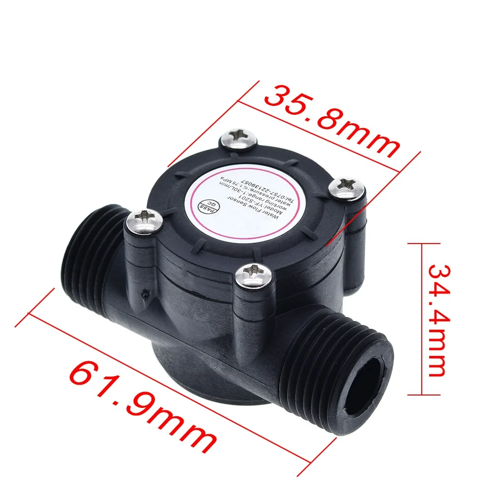 TZT Water flow sensor flowmeter Hall flow sensor Water control 1-30L/min 2.0MPa YF-S201