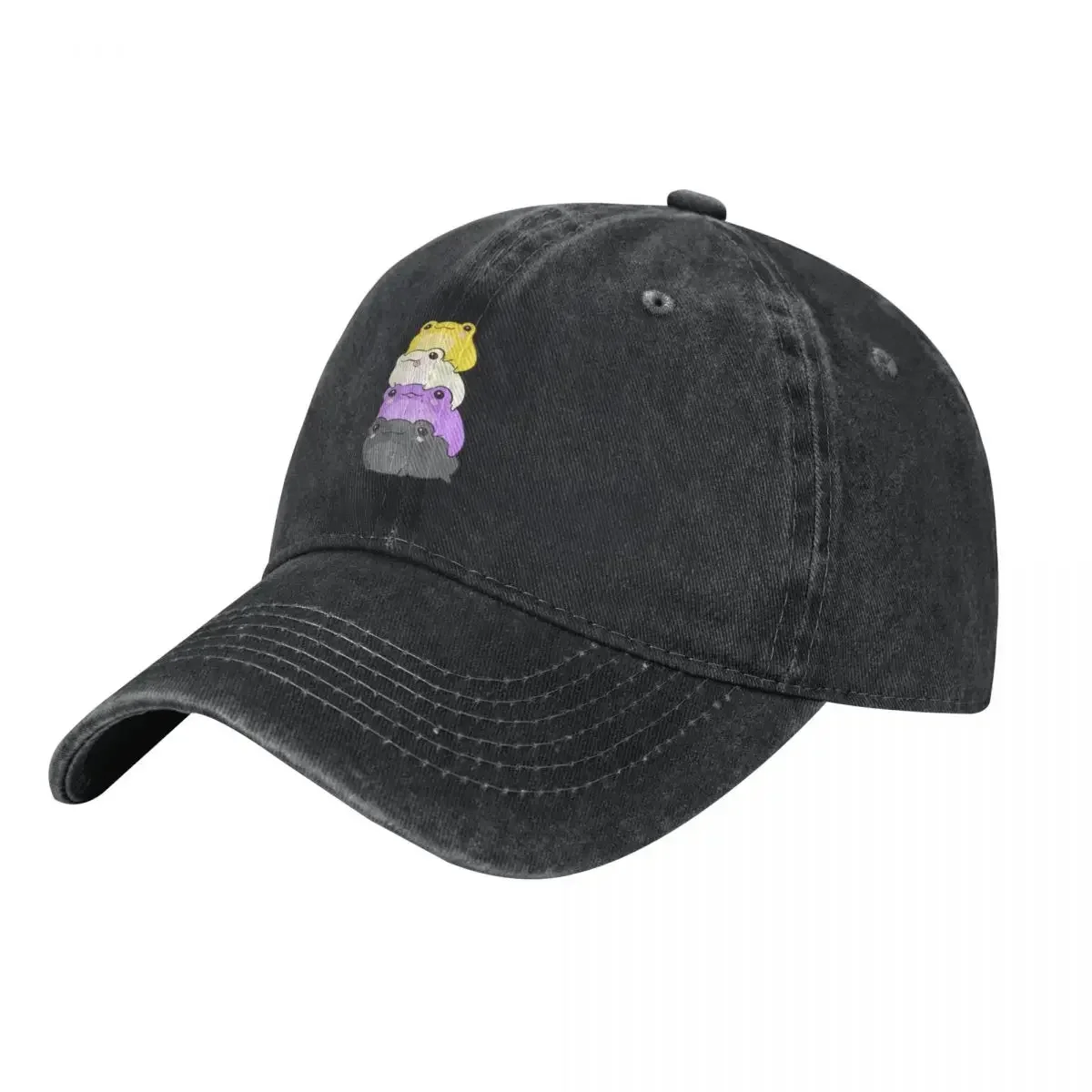 Nonbinary Pride Frog - Cute Kawaii Aesthetic Frog - Subtle Non-Binary Enby NB Pride Flag Colors Frog Pile Baseball Cap