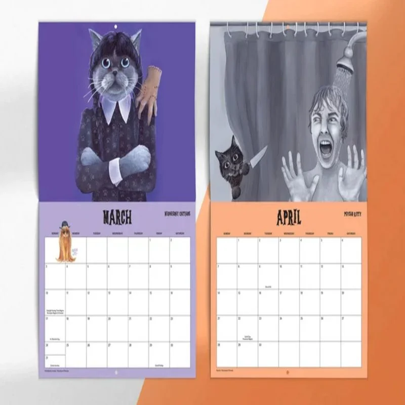 Scaredy Cats 2024 Monthly Calendar Approx. 21x29cm Horror Movie Cat Monthly Calendar Planning 12 Months Wall Calendar