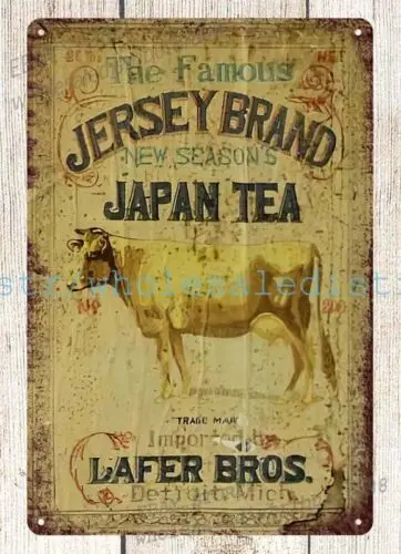Jersey marca Japón té vaca toro ganado cartel de chapa de metal cartel bar pub