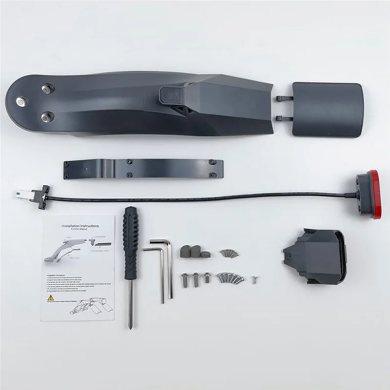 

A77Q-Scooter Fenders Rear Mudguard Tail Light Kit With License Plate Flap For Xiaomi Electric Scooters, M365/PRO, White Easy Ins