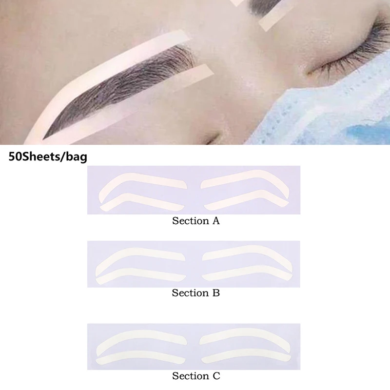 50Pc Disposable Eyebrow Design Stencil Eyebrow Tint Airbrush Auxiliary Sticker For Brows Shaping With Single Eyebrowstype Option