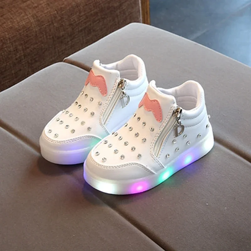 Led Luminous Shoes For Girls Kids Princess Children Sneakers With Lights Glowing LED Toddler Shoes For Girls Baby EUR Size 21-36