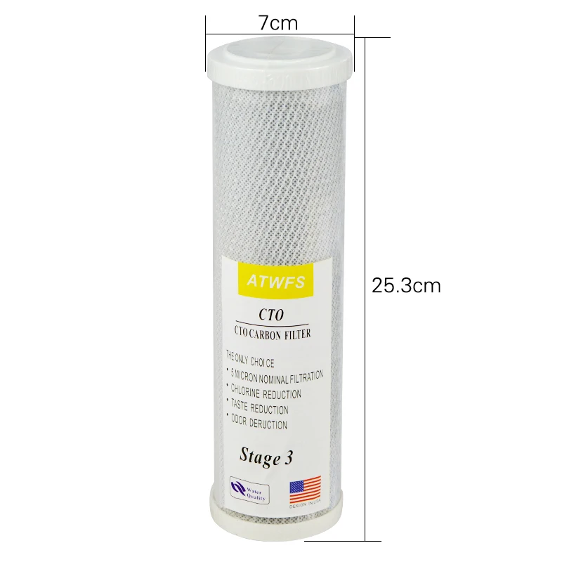 ATWFS 2pcs Universal Water Filter Activated Carbon Cartridge Filter, 10 Inch CTO Block Carbon Filter Water Purification System image 5