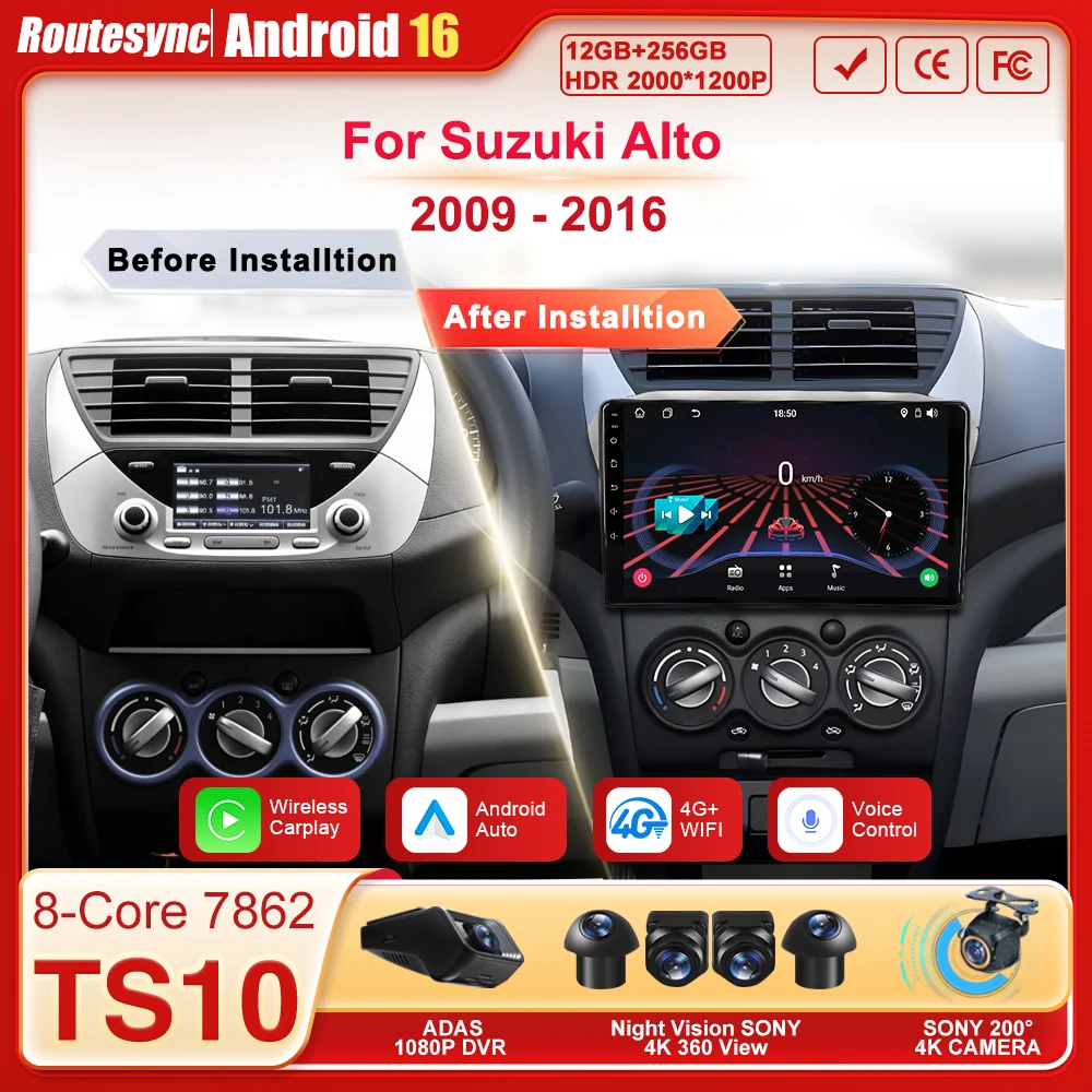 

Автомобильный мультимедийный плеер 2Din Android 16 для Suzuki Alto 2009-2016, автомагнитола с Carplay и GPS