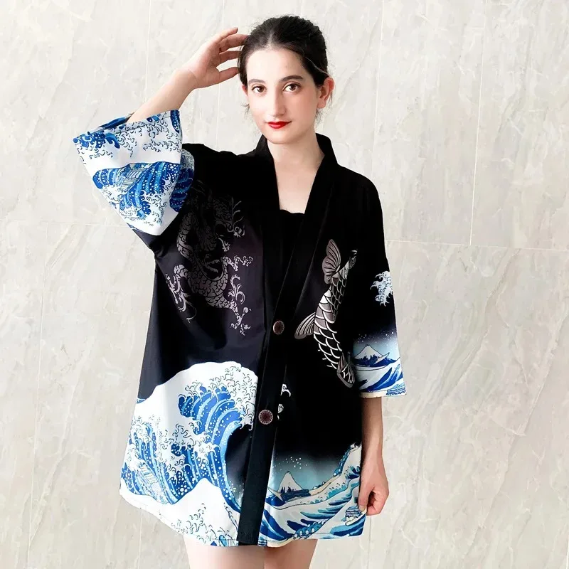 Ropa de moda Haori Yukata para mujer, ropa de calle Harajuku, blusa, Kimono japonés, ropa tradicional NM33