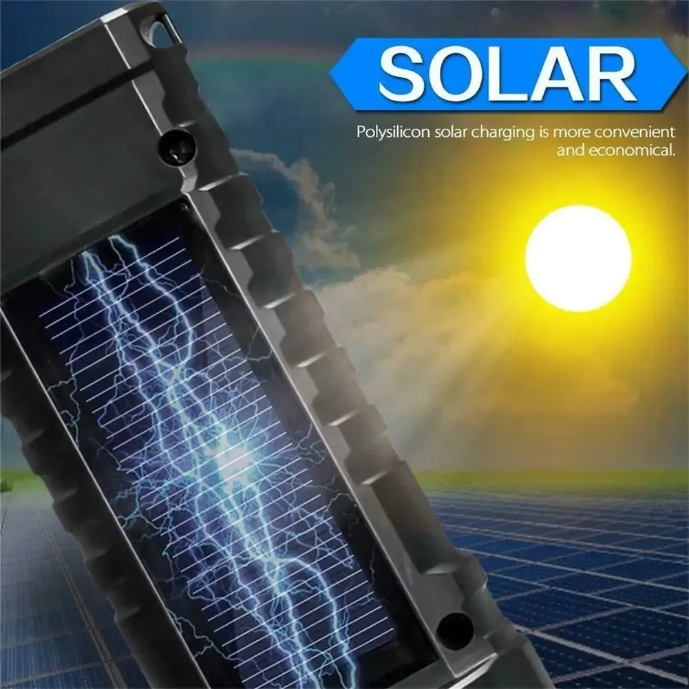 Led Flashlight 4 Modes Built-in Battery Usb Solar Rechargeable Torch With Side Light Outdoor Lighting Camping Fishing Lights