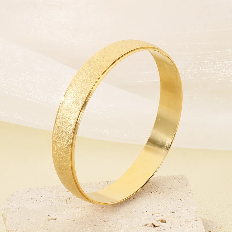 Fashion Minimalist Stainless Steel Bangle For Women Frosted Textured Surface Polished Edges for Understated Daily Elegance
