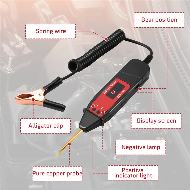 Universal 5-36V Car Digital Lcd Voltage Test Pen Professional Car Tester Pencil Detector With Led Light Car Diagnostic Tool